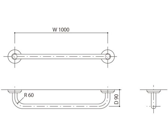 握りバー 化粧丸座80径 外径38mm バフ研磨仕上