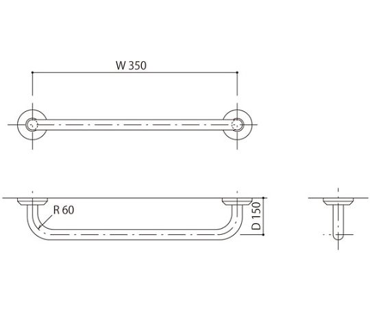 握りバー 化粧丸座80径 外径38mm バフ研磨仕上