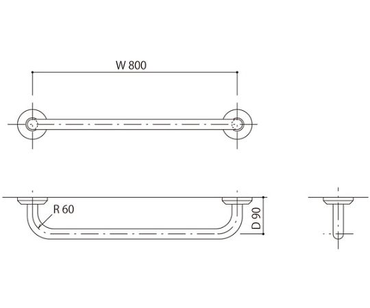 握りバー 化粧丸座80径 外径38mm バフ研磨仕上