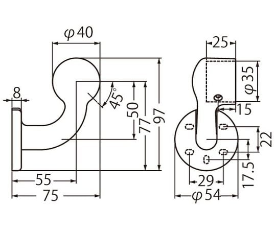 C形ブラケットL止（左）35径シルバー