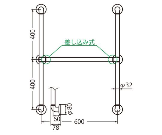 どこでも手摺H形ブラウン