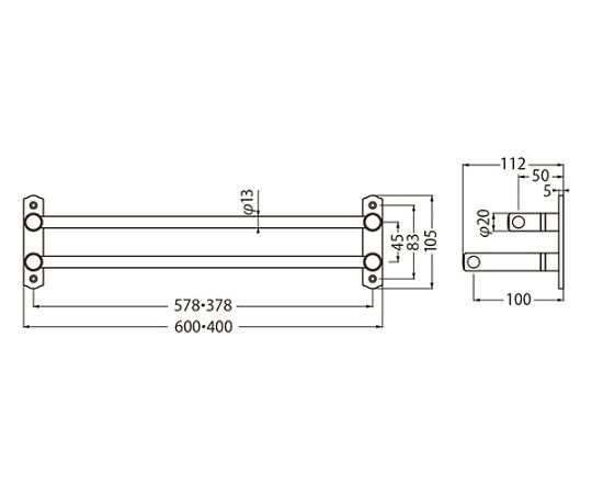 61-9505-53 ルピナス二段タオル掛400ミリクローム BT-50 【AXEL】 アズワン