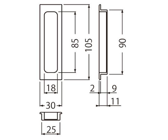 平面長戸引手105ミリ白木ウッド