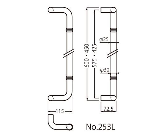 61-9536-98 L形丸棒取手600ミリクローム NO-253L 【AXEL】 アズワン