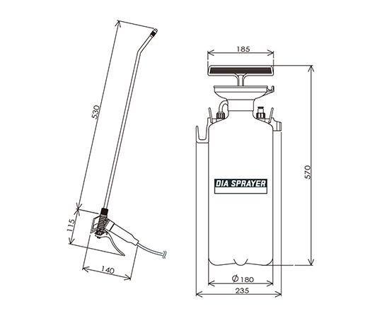 プレッシャー式噴霧器　単頭　剥離剤用　7L　53cm　ノズル付　No.5701