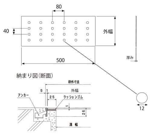 61-9702-86 排水用ピット蓋 側溝用 歩道用 100×500mm 丸穴 OSPC 61-9702-86 排水用ピット蓋 側溝用 歩道用 100×500mm 丸穴 OSPC