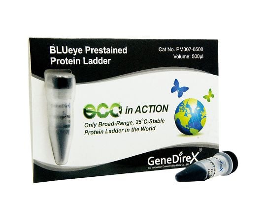 【冷凍】GeneDireX61-9703-39　BLUeye Prestained Protein Ladder　プロテインラダーマーカー　PM007-0500