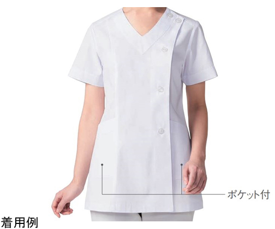 女子V衿調理衣　半袖　白　3L　527-30 3L