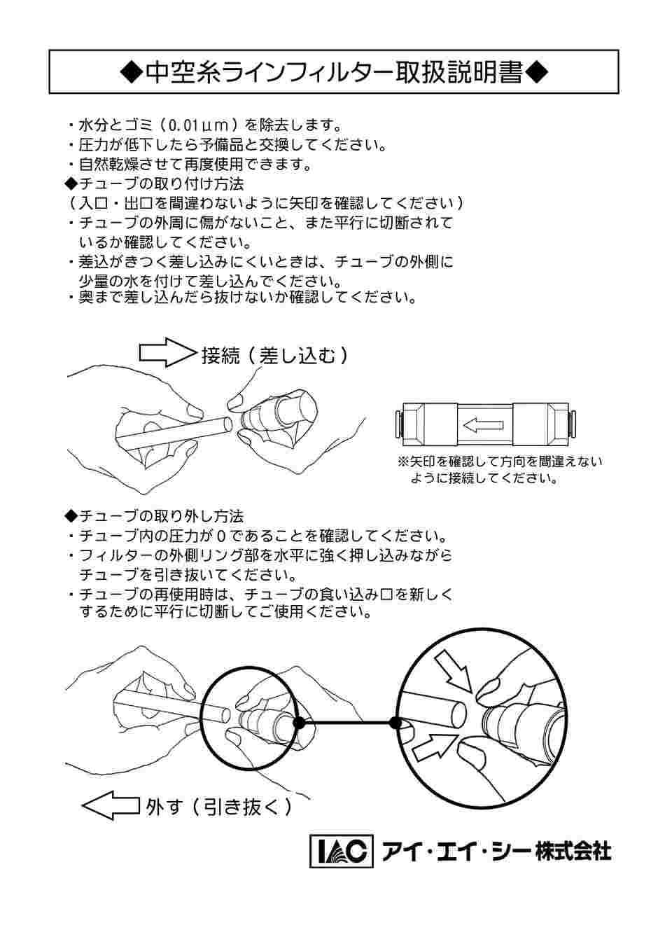 62-0955-58 中空糸ラインフィルター φ6 1セット（2本入） LF-6 【AXEL