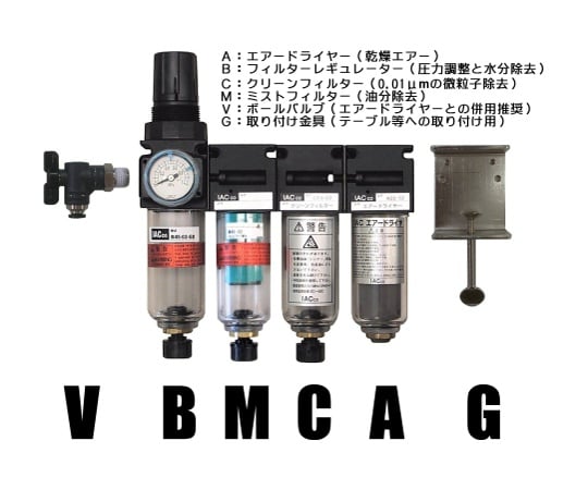 62-0955-79 クリーンシステム（エアードライヤー、レギュレーター、フィルター2種）ボールバルブ、取付金具付き ABCM45-V-G