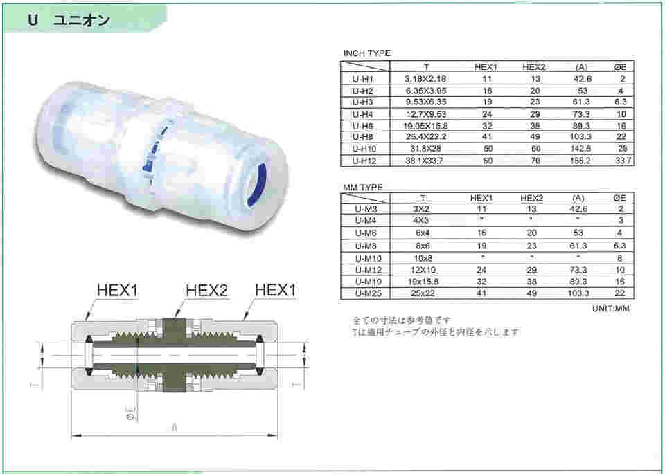 62-1056-10 フッ素樹脂 PFA 継手 ユニオン U-M12 【AXEL】 アズワン