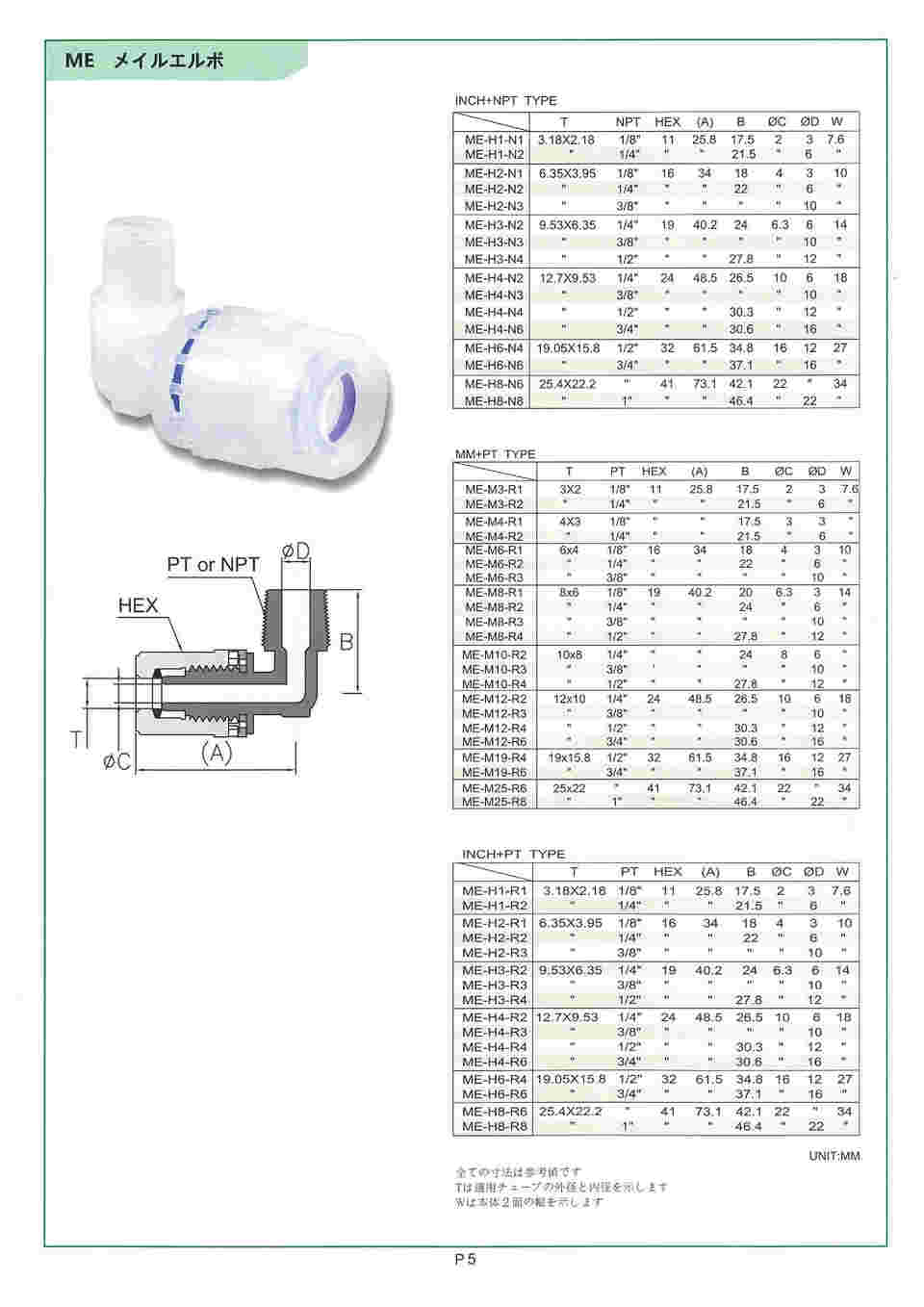 百貨店 FIT-ONE フッ素樹脂 PFA 継手 メイルエルボ 1個 ME-H6-N4