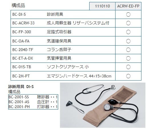 在庫正規店 救急蘇生セット［医師挿管用］ 成人用 ACRW-ED-FP 1式