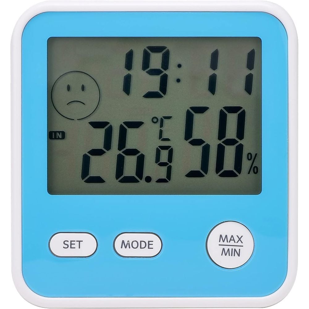 デジタルMini温度・湿度計 時計 アクアブルー