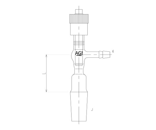高真空グリースレスバルブ付排気管　オス 芯棒材質:PTFE