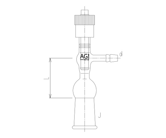 高真空グリースレスバルブ付排気管　メス 芯棒材質:PTFE
