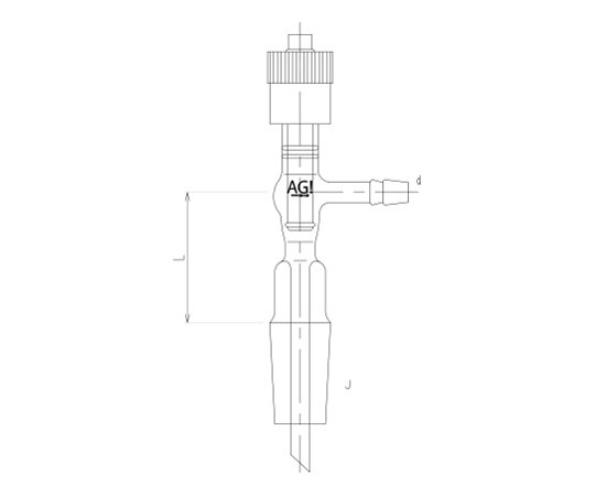 高真空グリースレスバルブ付滴下管 芯棒材質:PTFE