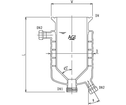62-2115-10 円錐形媒体バッフル付二重管式反応容器(45°) 撹拌バッフル