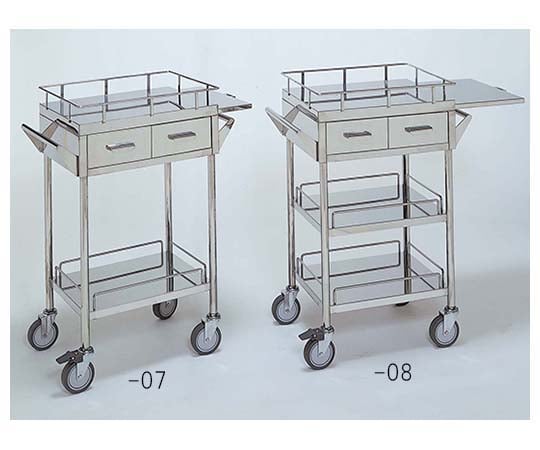 62-2715-08 ステンレスワゴン 回診車 (枠付) 引出2個 スライドテーブル
