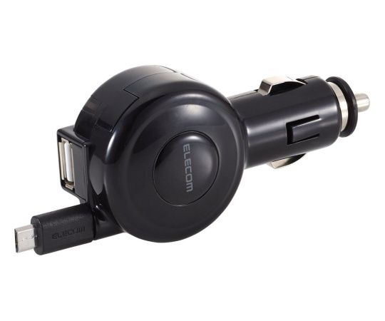 2.4A 巻取りDC充電器 micro&USB ブラック