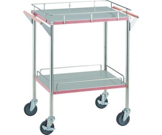 抗菌SUSカラーラインワゴン　引出無し　750X450　ピンク