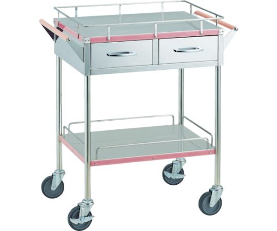 抗菌SUSカラーラインワゴン　引出付　600X450　ピンク