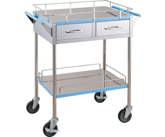 抗菌SUSカラーラインワゴン　引出付　750X450　ブルー