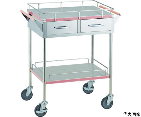 抗菌SUSカラーラインワゴン　引出付　750X450　ピンク