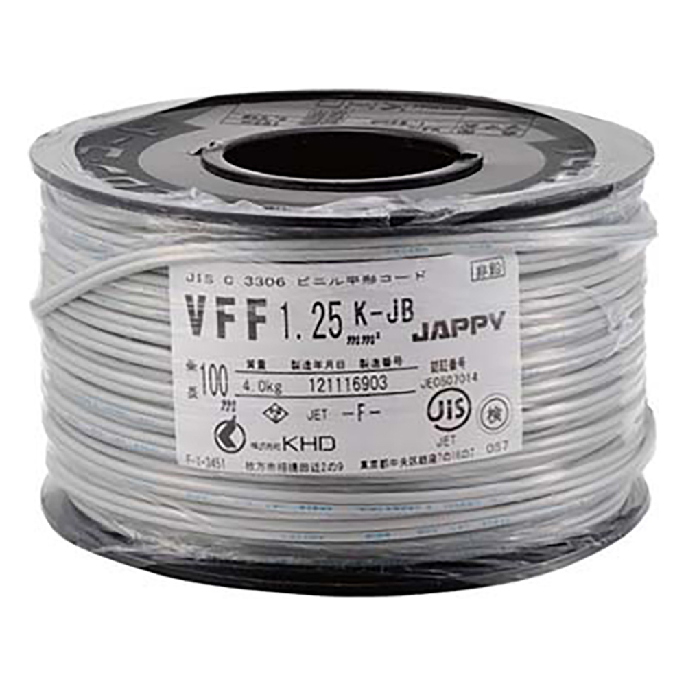 62-3146-30 ビニル平形コード VFF 1.25mm白 1巻（100m入） VFF 1.25SQ