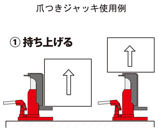 62-3617-44 レバー回転・安全弁付爪つきジャッキ 爪能力 2t 爪ロング