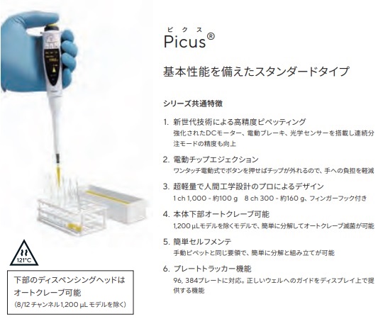 Picus 電動ピペット 1ch 0.2～10μL　735021