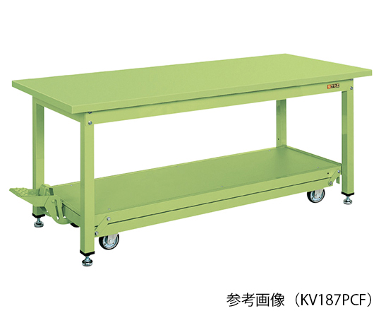 中量作業台 KVタイプ・ペダル昇降移動式 (ステンレスカブセ天板仕様) W1800×D750×H740mm グリーン