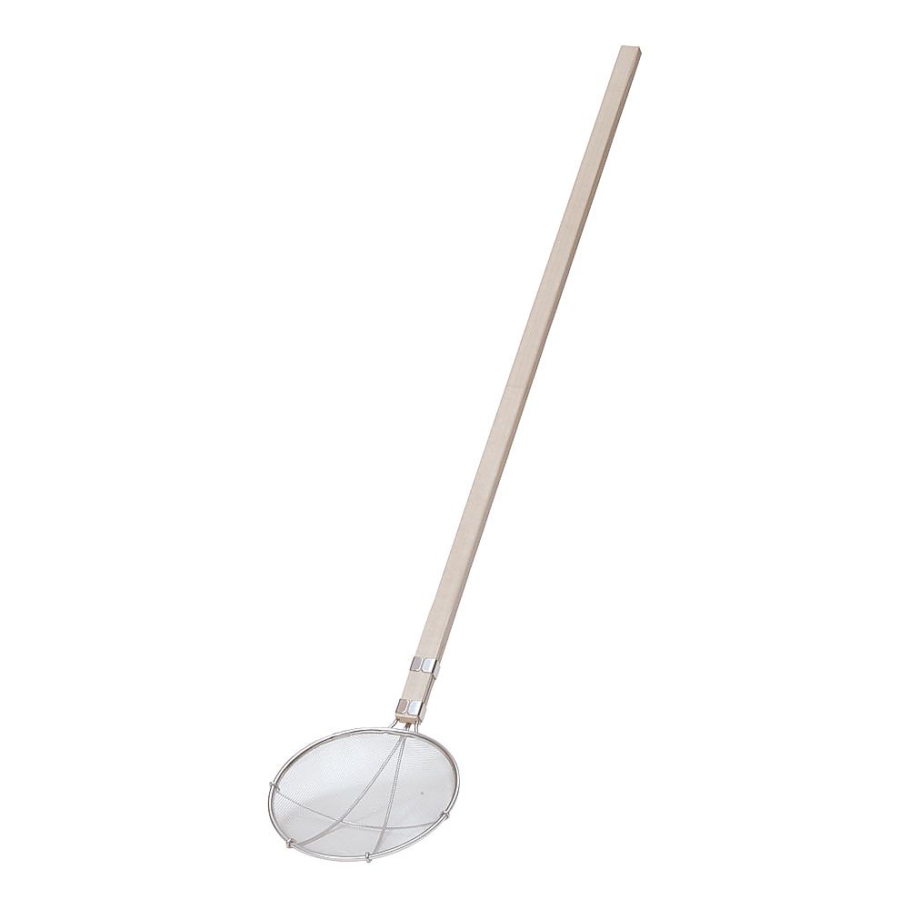 TS ステンレス木柄給食用すくい網 丸型 24cm 細目(14メッシュ)　
