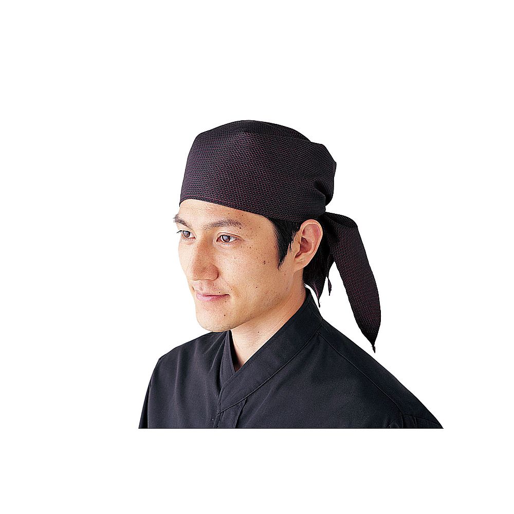 和風三角巾帽子 黒×エンジ SK91-2
