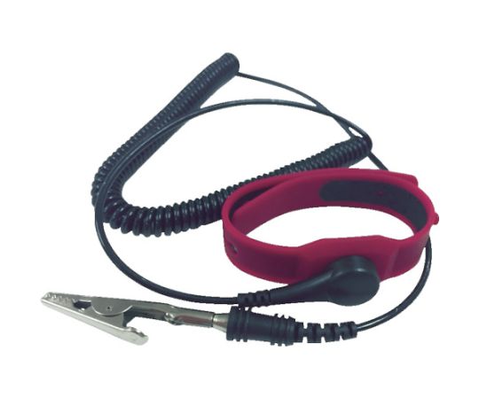 静電気対策用品 シリコンリストストラップ 赤 コード全長68cm