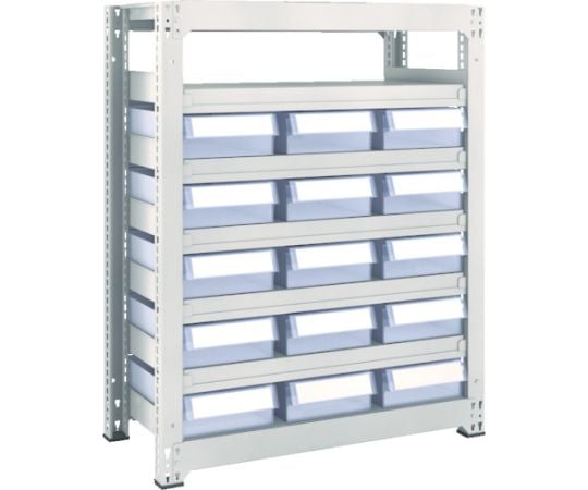 スチール製中量ボルトレス棚 M3型 樹脂透明引出付 W900×D471×H1200 大×15