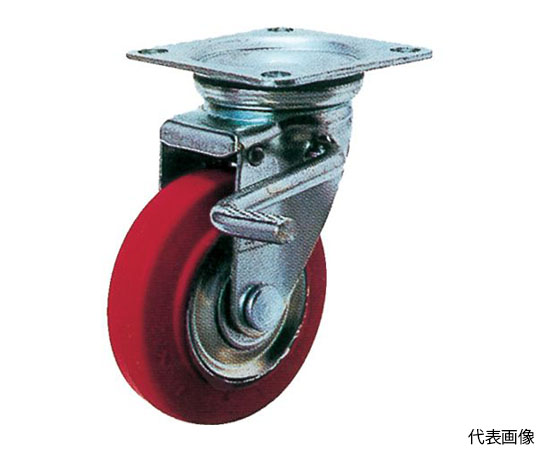 プレス製自在金具ブレーキ付赤ゴム車　100φ