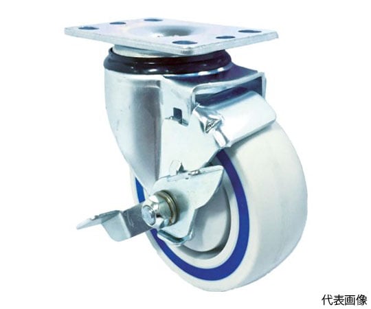 サンドイッチクッションキャスター　自在ストッパー付ナイロンゴム車