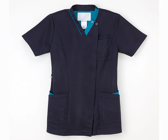 女子スクラブ ネイビー+ターコイズ　L