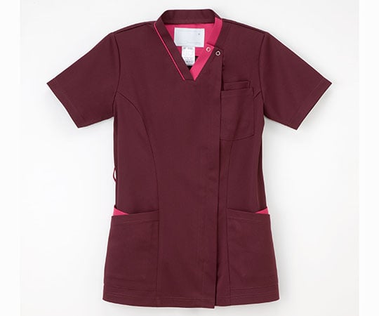 女子スクラブ ボルドー+ピンク　L