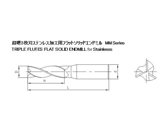超硬3枚刃ステンレス加工用ソリッドエンドミル D1.0B 10本/1セット