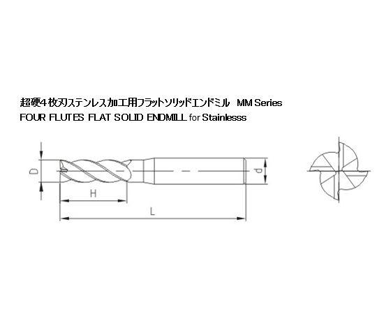 超硬4枚刃ステンレス加工用ソリッドエンドミル D1.0B 10本/1セット