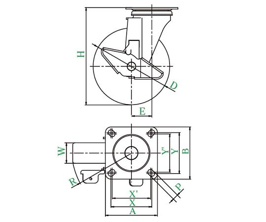 SUS-J2-S型キャスター 自在車プレート式（ストッパー付） 径150mm ナイロン車輪　SUS-NJ2-150S