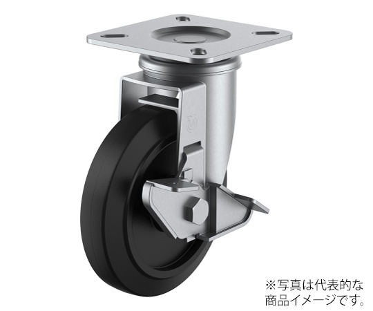 SUS-J-S型キャスター 自在車プレート式（ストッパー付） 径130mm ゴム車輪（ナイロンホイル）