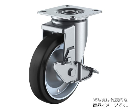 J2-S型キャスター 自在車プレート式（ストッパー付） 径150mm ゴム車輪（鋼板ホイル）