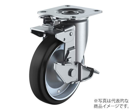 J2K-S型キャスター 自在車プレート式（ストッパー付） 径150mm ゴム車輪（鋼板ホイル）