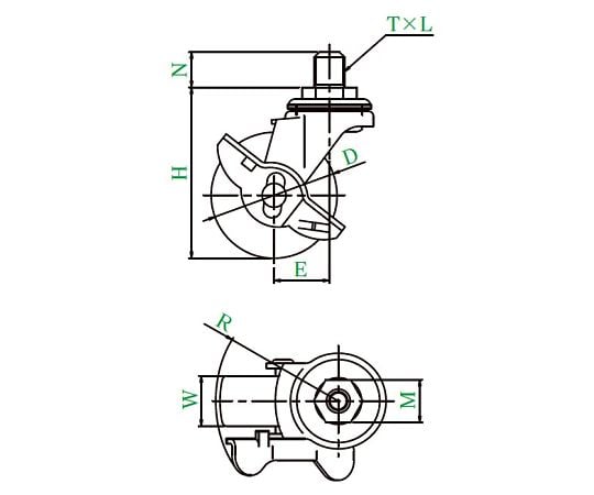 LT-S型キャスター 自在車ねじ込み式（ストッパー付）