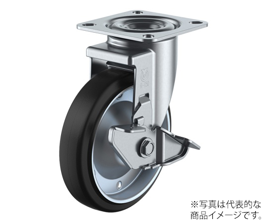 RJ2-S型キャスター 自在車プレート式（ストッパー付） 径150mm ゴム車輪（鋼板ホイル）