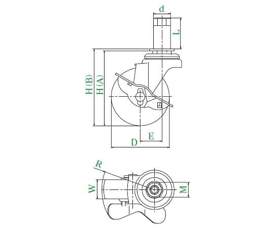 STF-S型キャスター 自在車ゴムパイプ差し込み式（ストッパー付）