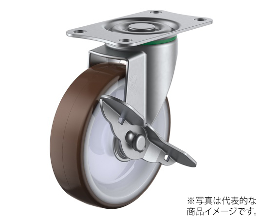 SUS-E-S型キャスター 自在車プレート式（ストッパー付） 径50mm ウレタン車輪（ナイロンホイル）